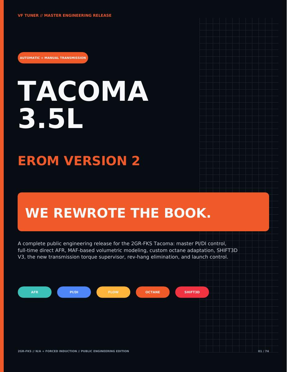 Cover of the VF Tuner Tacoma 3.5L EROM Version 2 master engineering release.